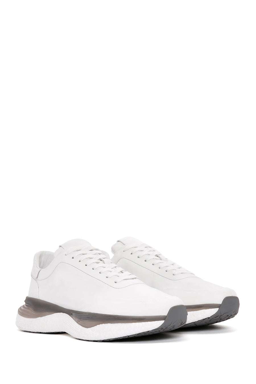 Erkek Beyaz Bağcıklı Kalın Tabanlı Deri Sneaker