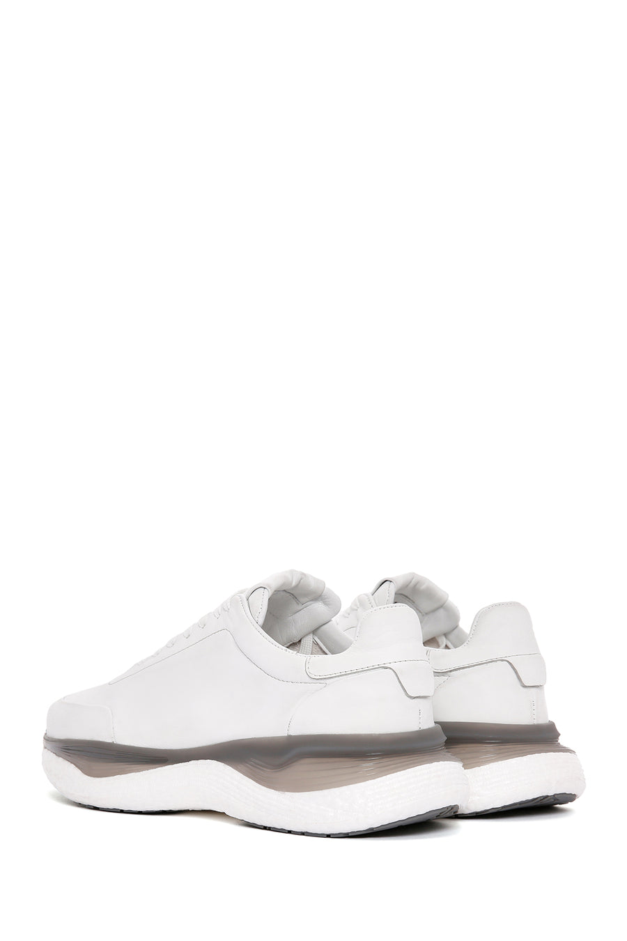 Erkek Beyaz Bağcıklı Kalın Tabanlı Deri Sneaker