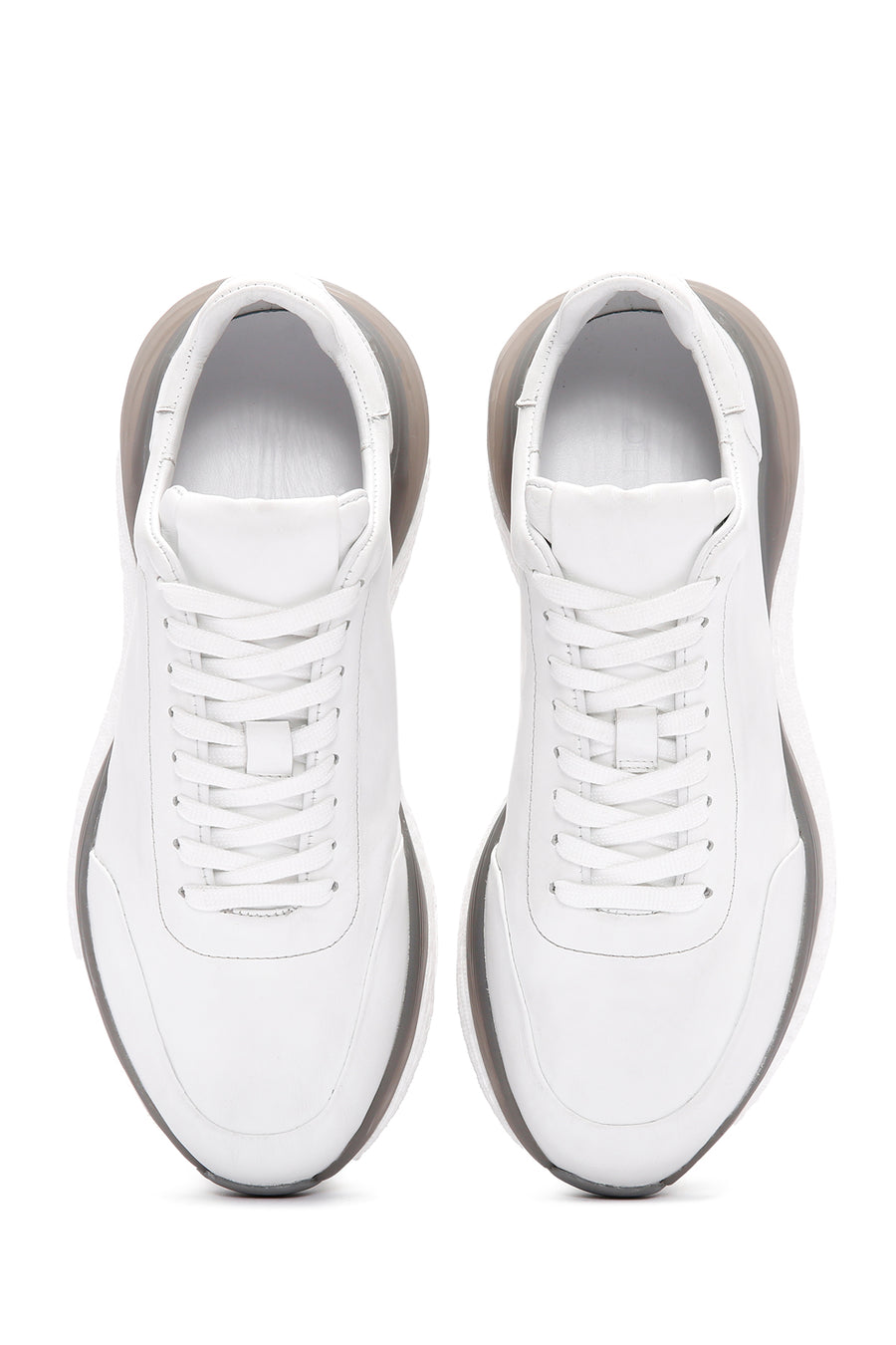 Erkek Beyaz Bağcıklı Kalın Tabanlı Deri Sneaker