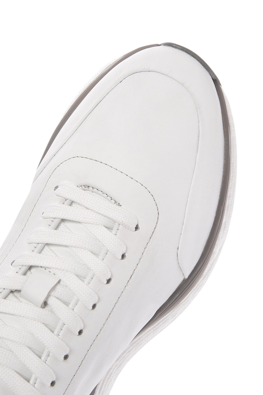 Erkek Beyaz Bağcıklı Kalın Tabanlı Deri Sneaker
