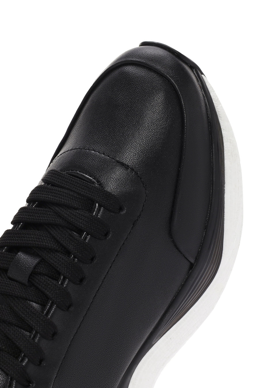 Erkek Siyah Bağcıklı Kalın Tabanlı Deri Sneaker