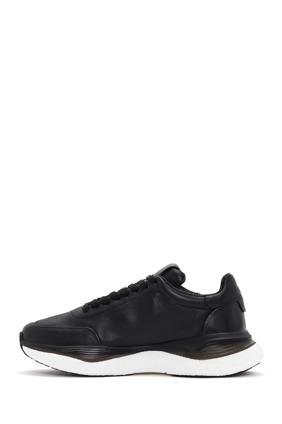 Erkek Siyah Bağcıklı Kalın Tabanlı Deri Sneaker