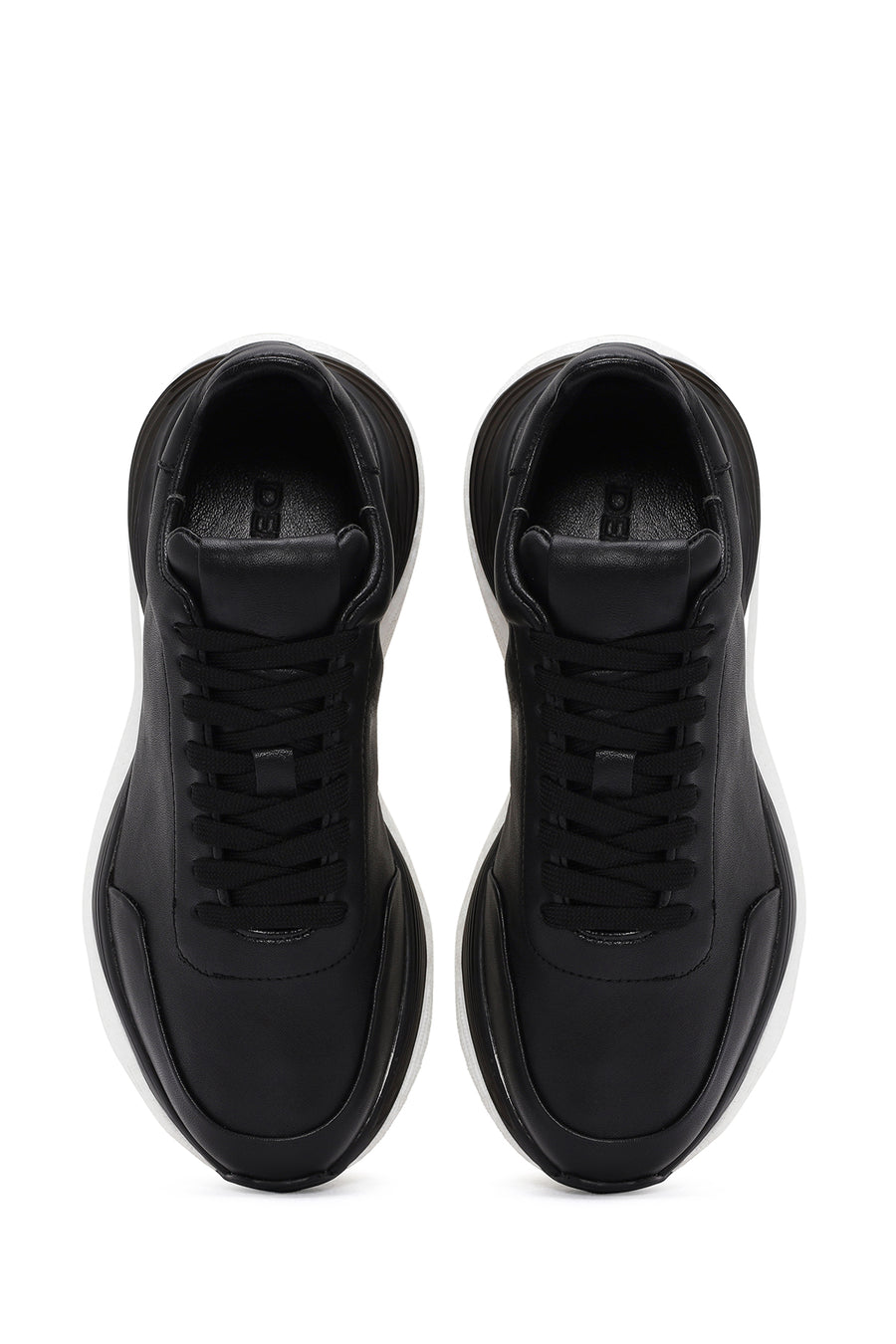 Erkek Siyah Bağcıklı Kalın Tabanlı Deri Sneaker