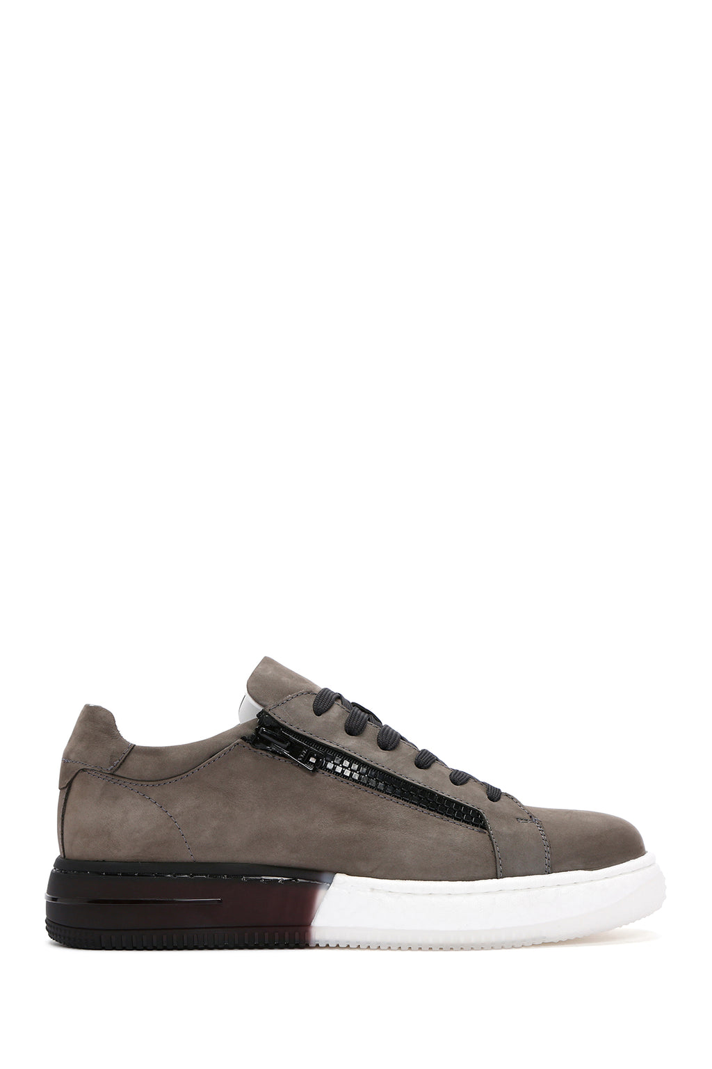 Erkek Gri Bağcıklı Nubuk Deri Sneaker