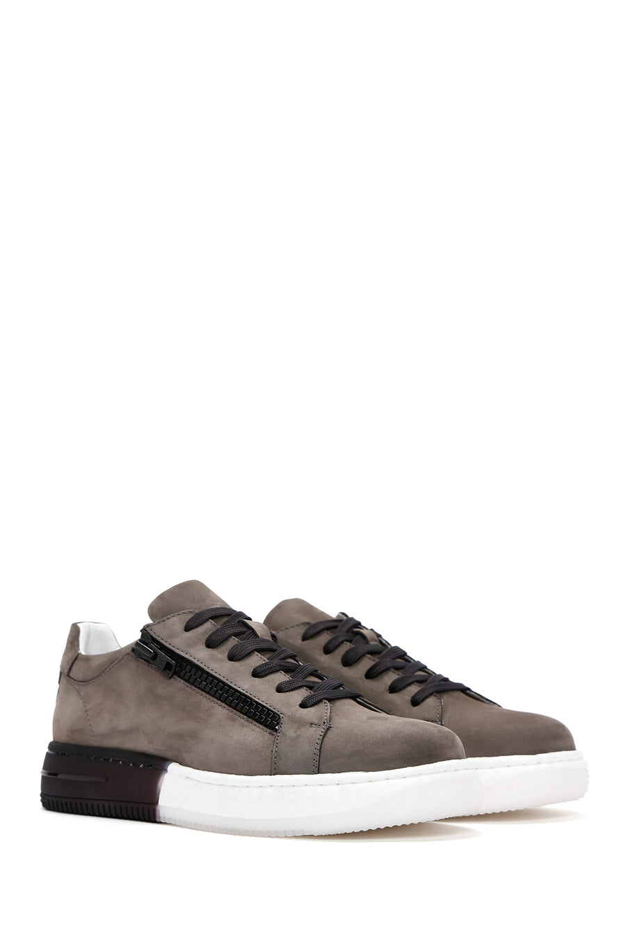 Men's Gray Lace-Up Nubuck Leather Sneaker
