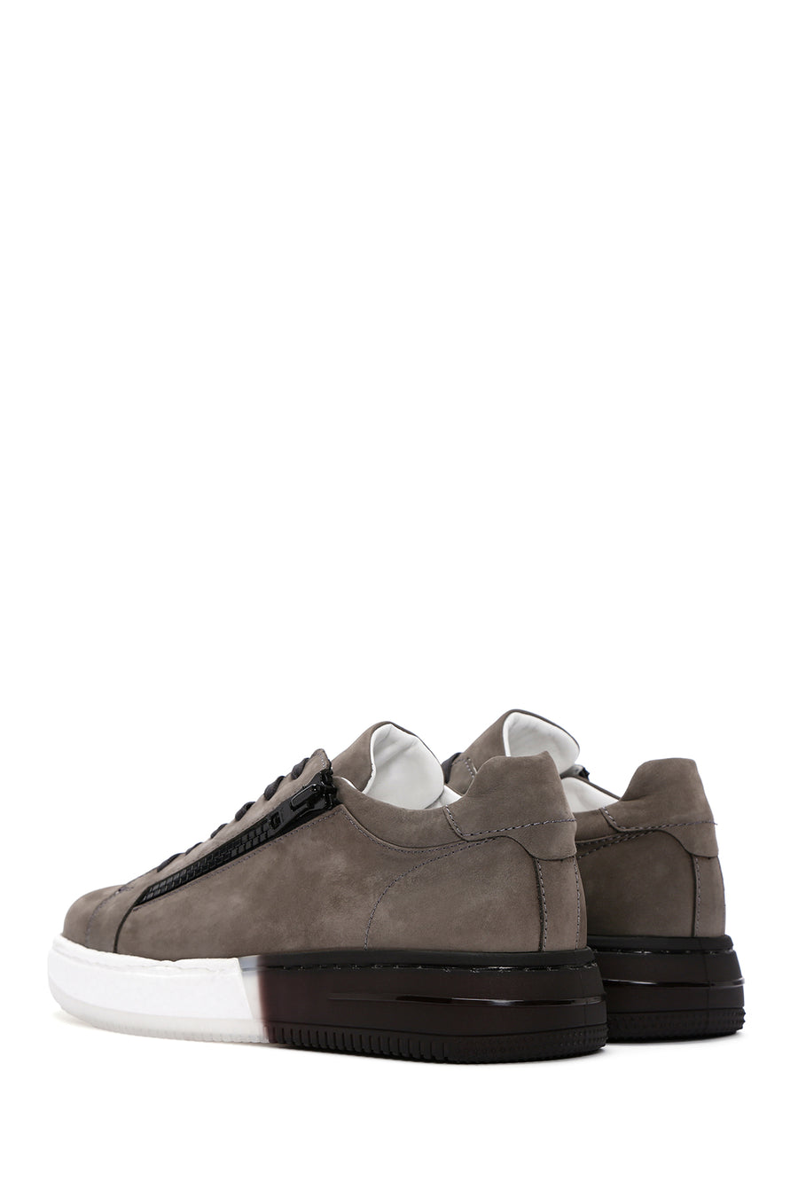 Men's Gray Lace-Up Nubuck Leather Sneaker