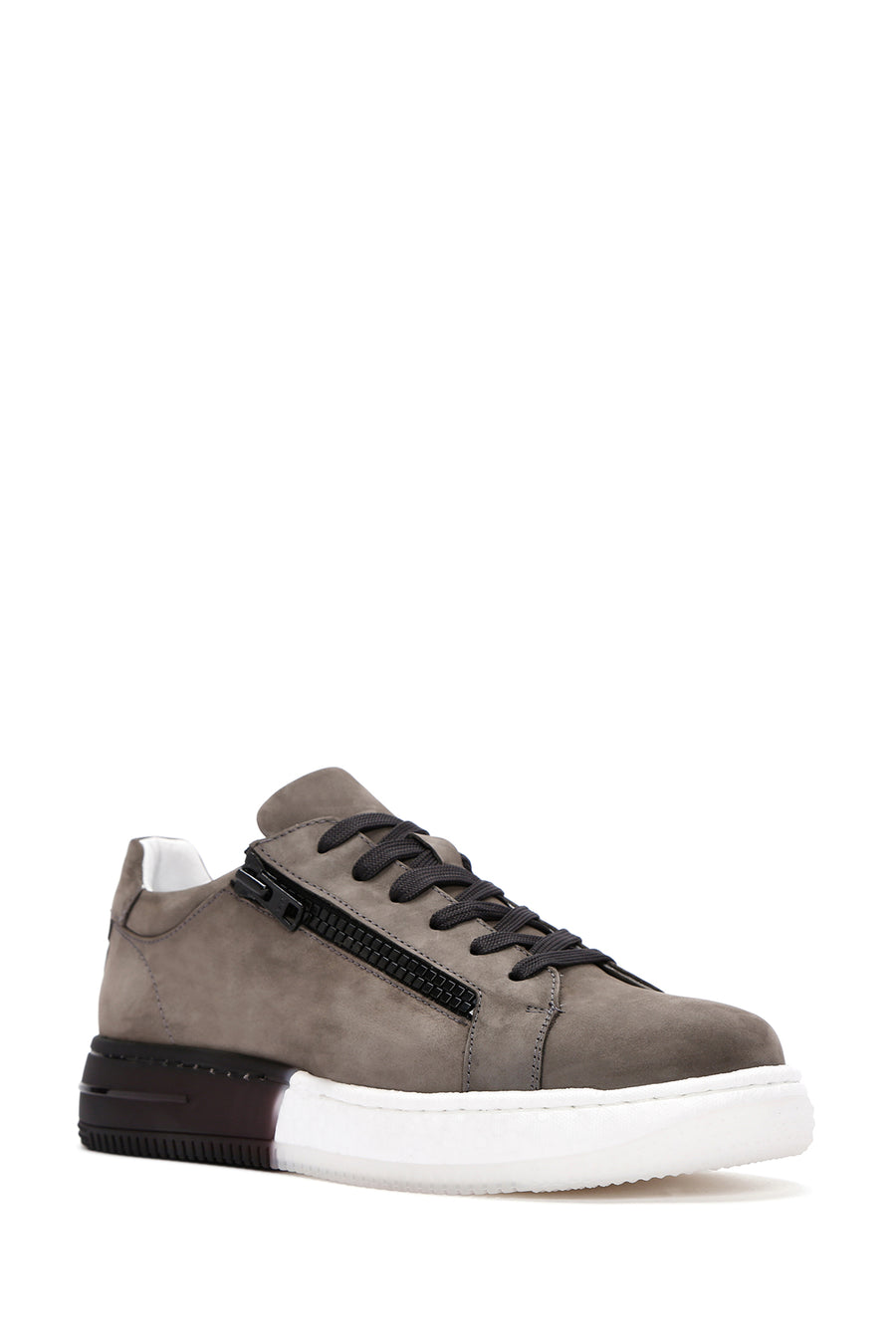 Men's Gray Lace-Up Nubuck Leather Sneaker