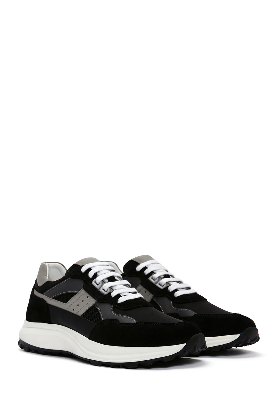 
Men's Black Lace-Up Thick Sole Leather Sneaker
