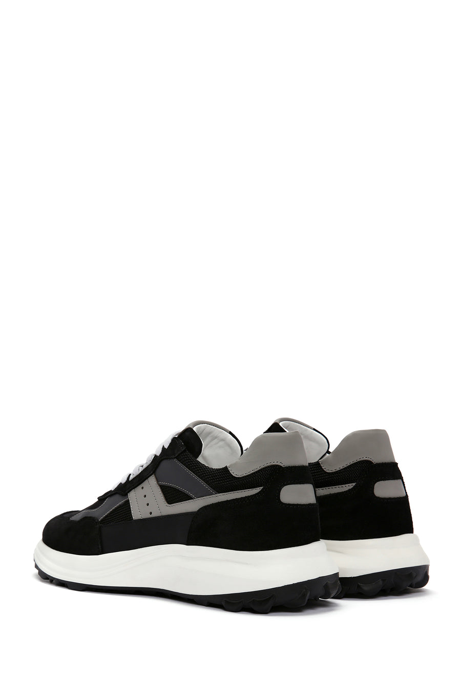 
Men's Black Lace-Up Thick Sole Leather Sneaker
