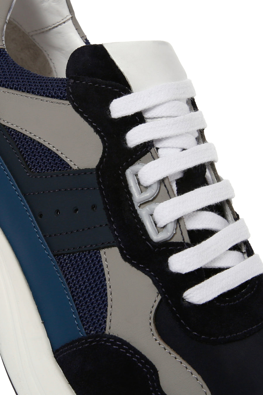Men's Navy Blue Lace-up Thick-Sole Leather Sneaker