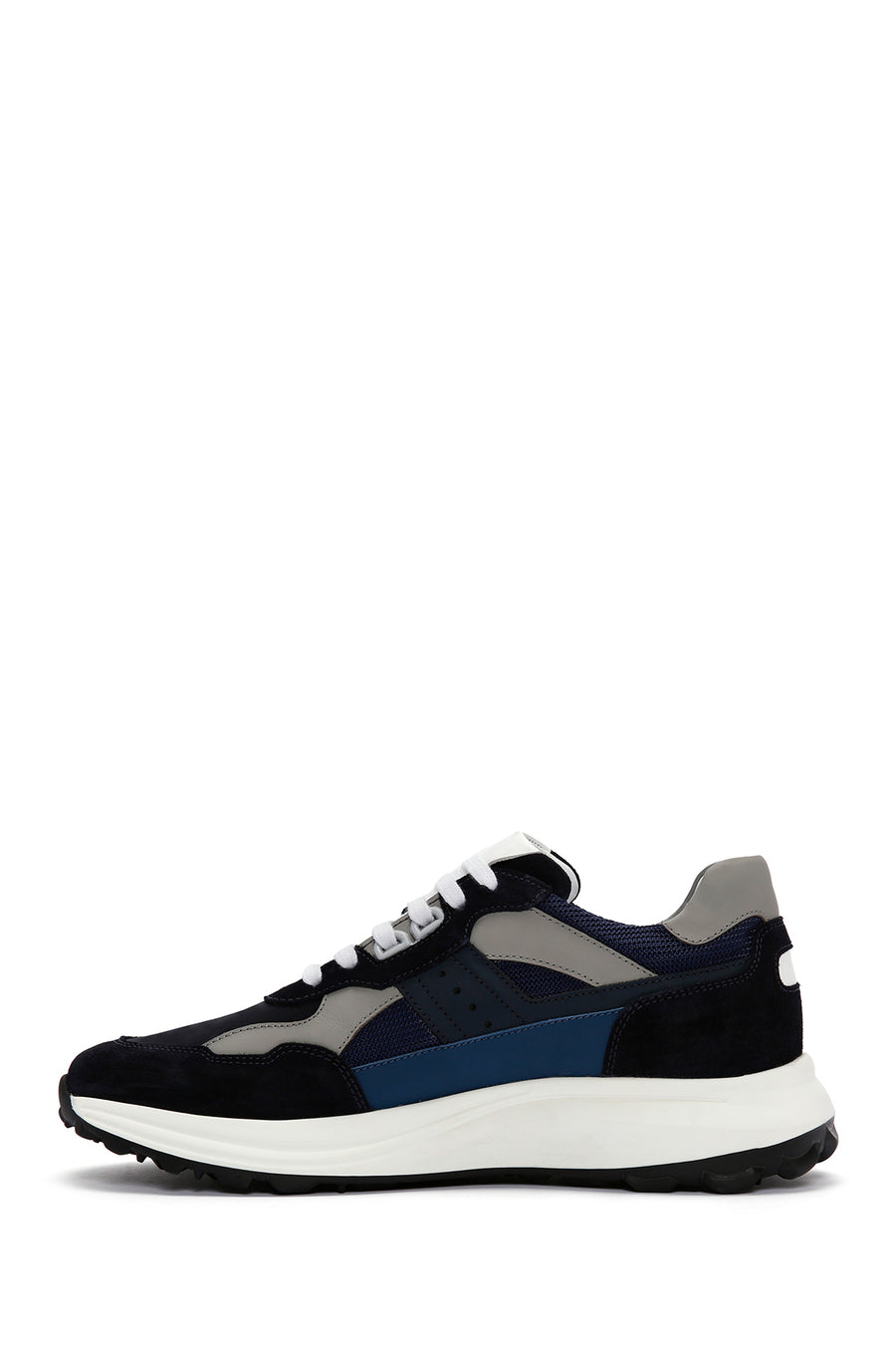 Men's Navy Blue Lace-up Thick-Sole Leather Sneaker