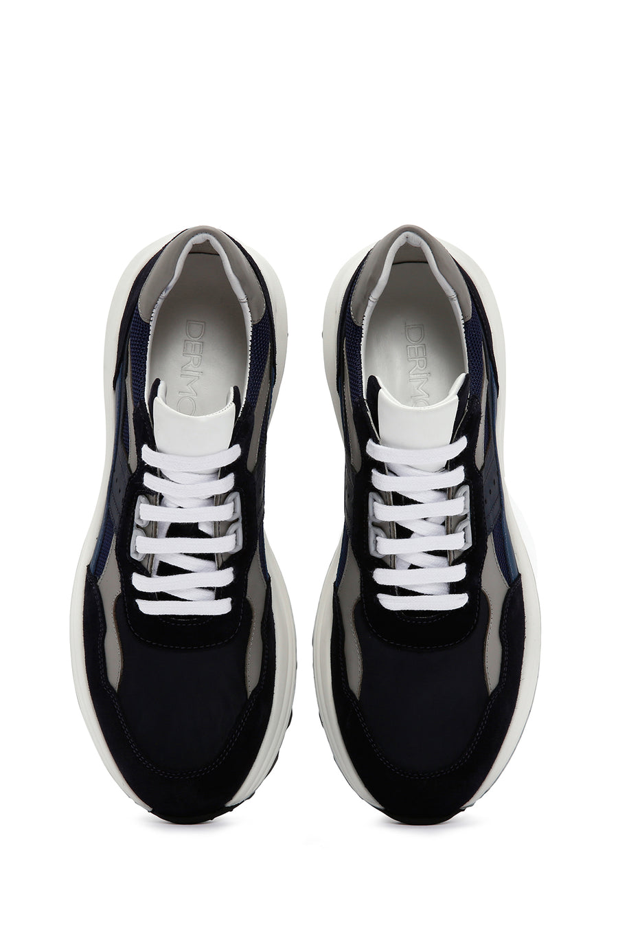 Men's Navy Blue Lace-up Thick-Sole Leather Sneaker