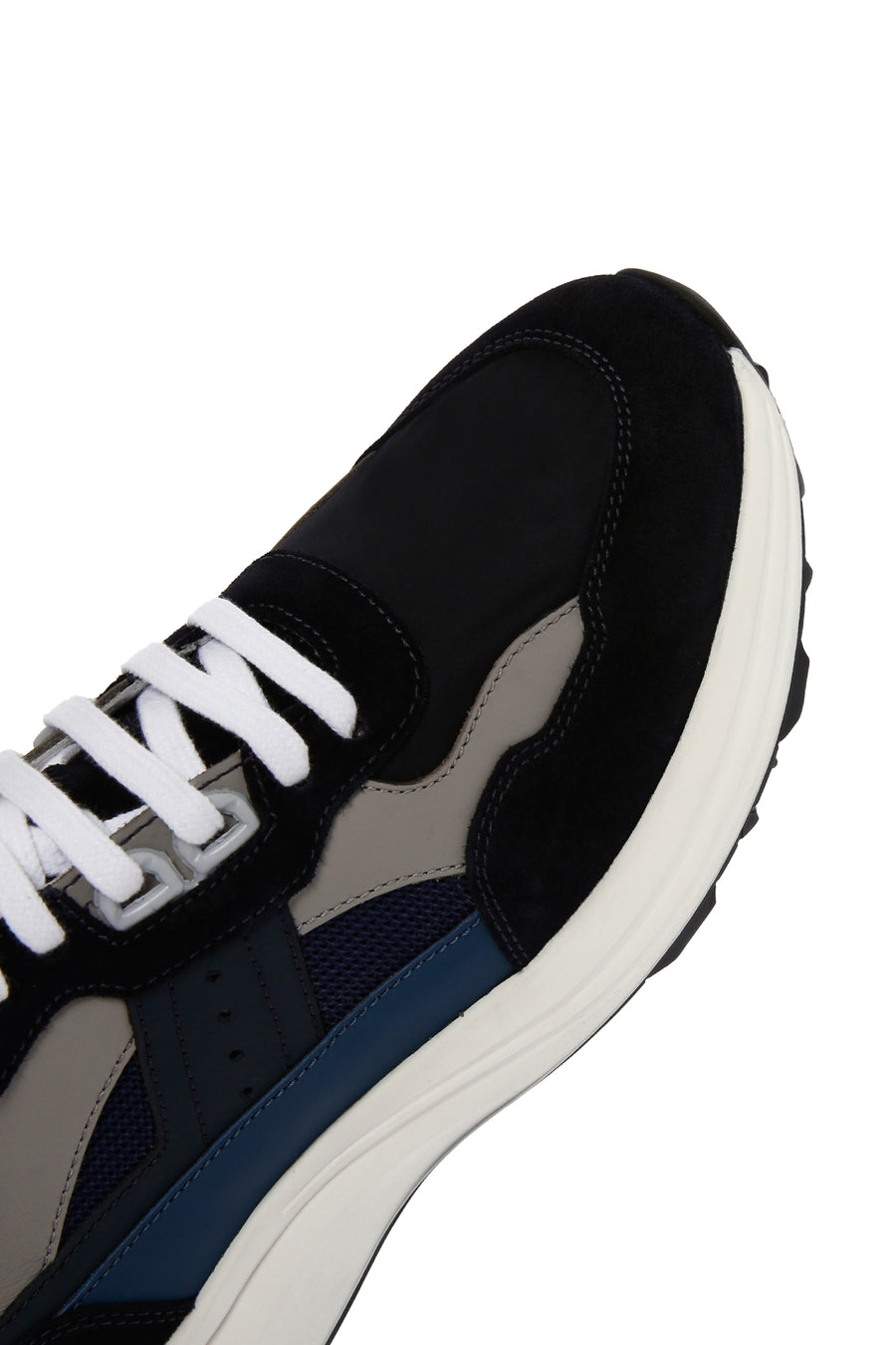 Men's Navy Blue Lace-up Thick-Sole Leather Sneaker