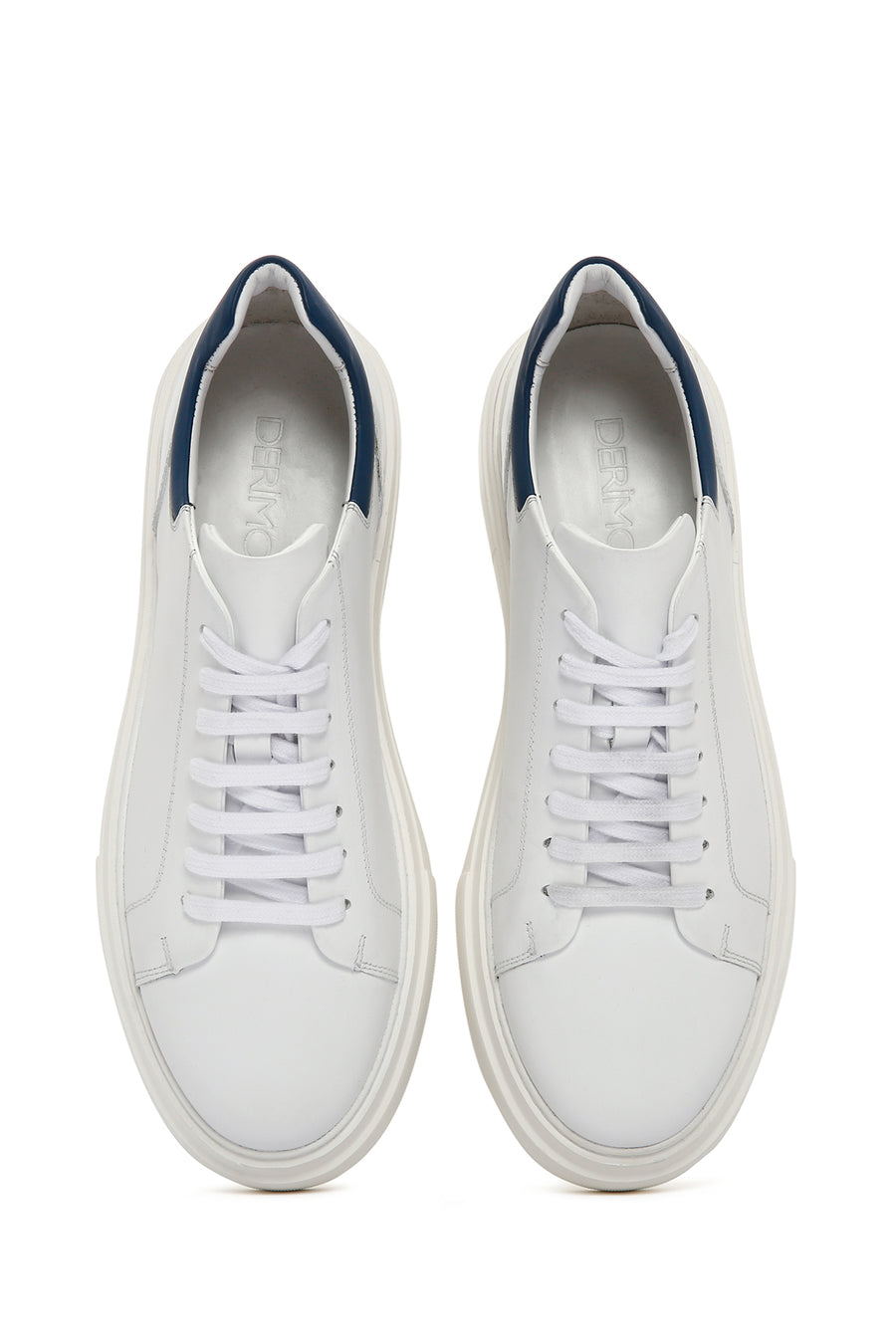 Erkek Beyaz Bağcıklı Kalın Tabanlı Deri Sneaker