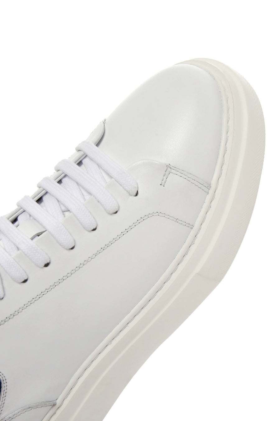 Erkek Beyaz Bağcıklı Kalın Tabanlı Deri Sneaker