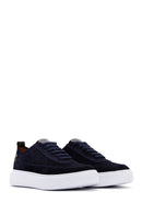 Men's Navy Blue Lace-Up Thick Soled Suede Leather Sneaker | Derimod