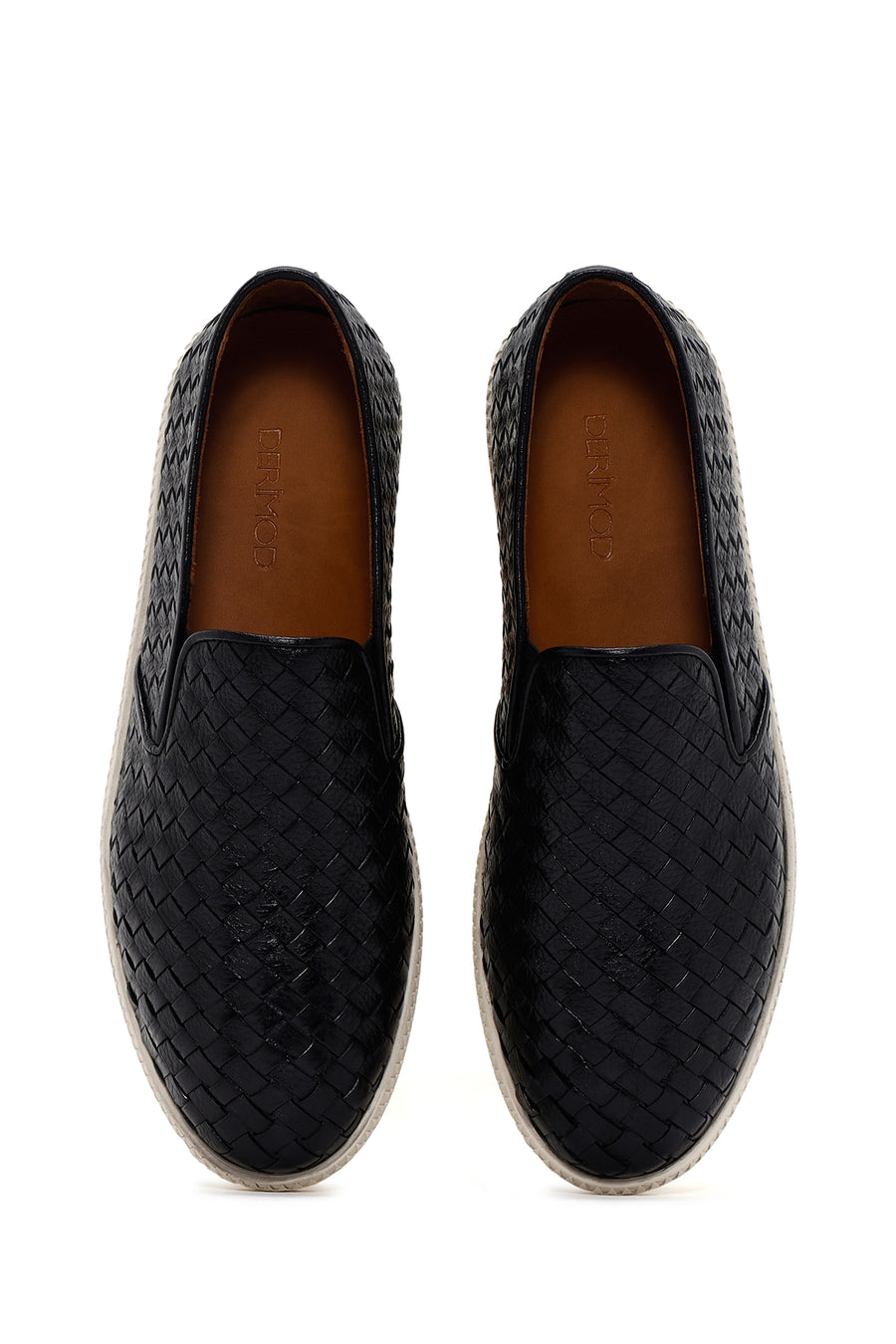 Erkek Siyah Örgü Deri Casual Loafer