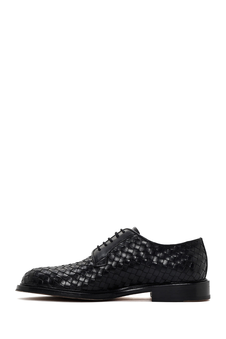 Men's Black Lace-Up Knitted Leather Classic Shoes