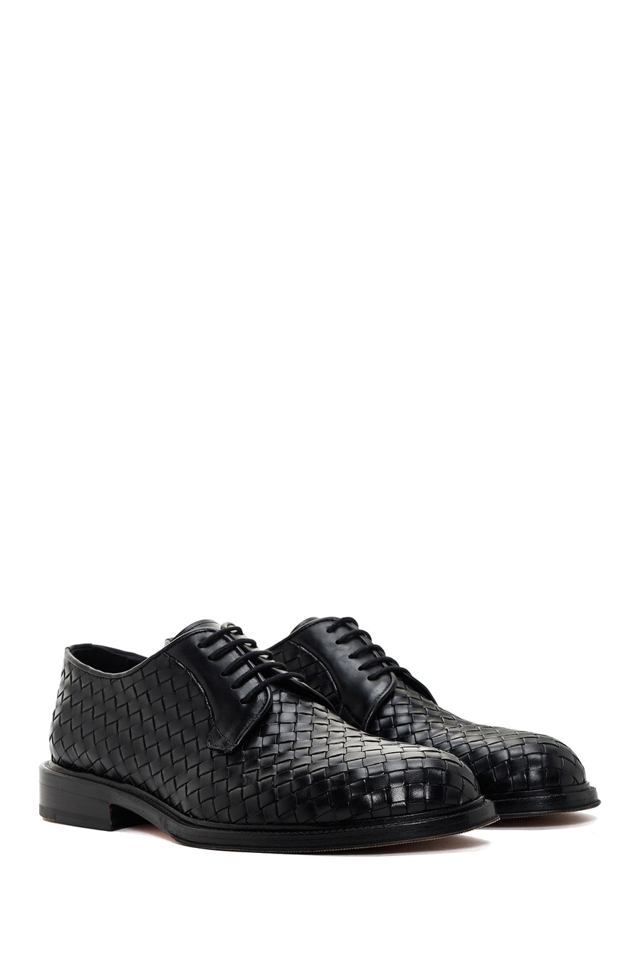Men's Black Lace-Up Knitted Leather Classic Shoes