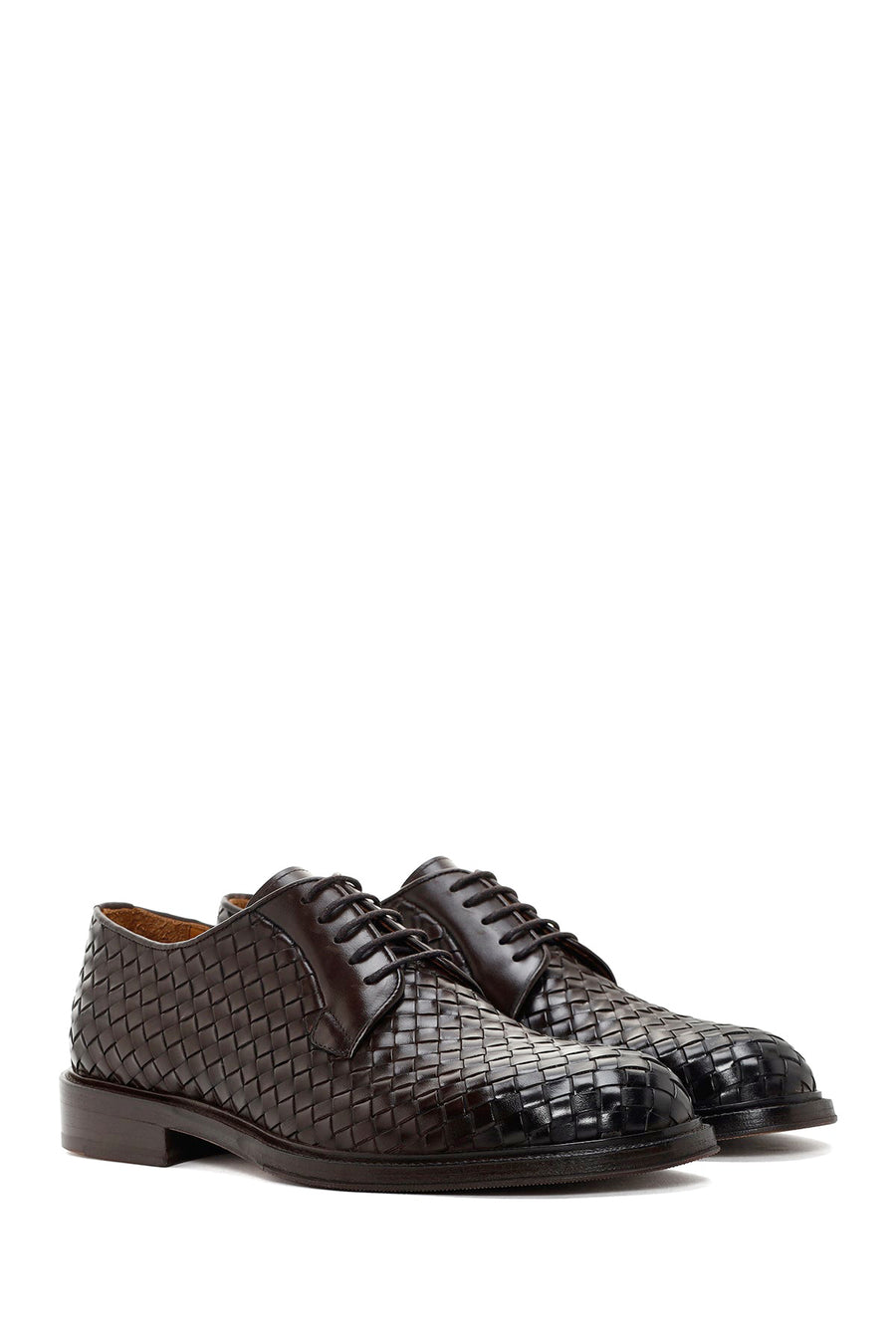 Men's Brown Lace-up Knitted Leather Classic Shoes