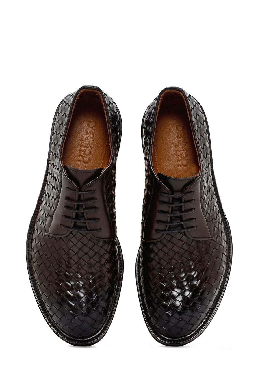 Men's Brown Lace-up Knitted Leather Classic Shoes
