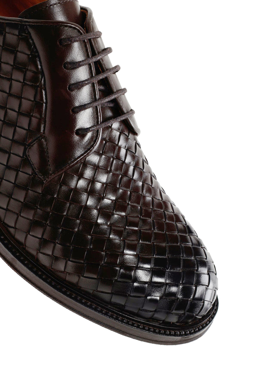 Men's Brown Lace-up Knitted Leather Classic Shoes
