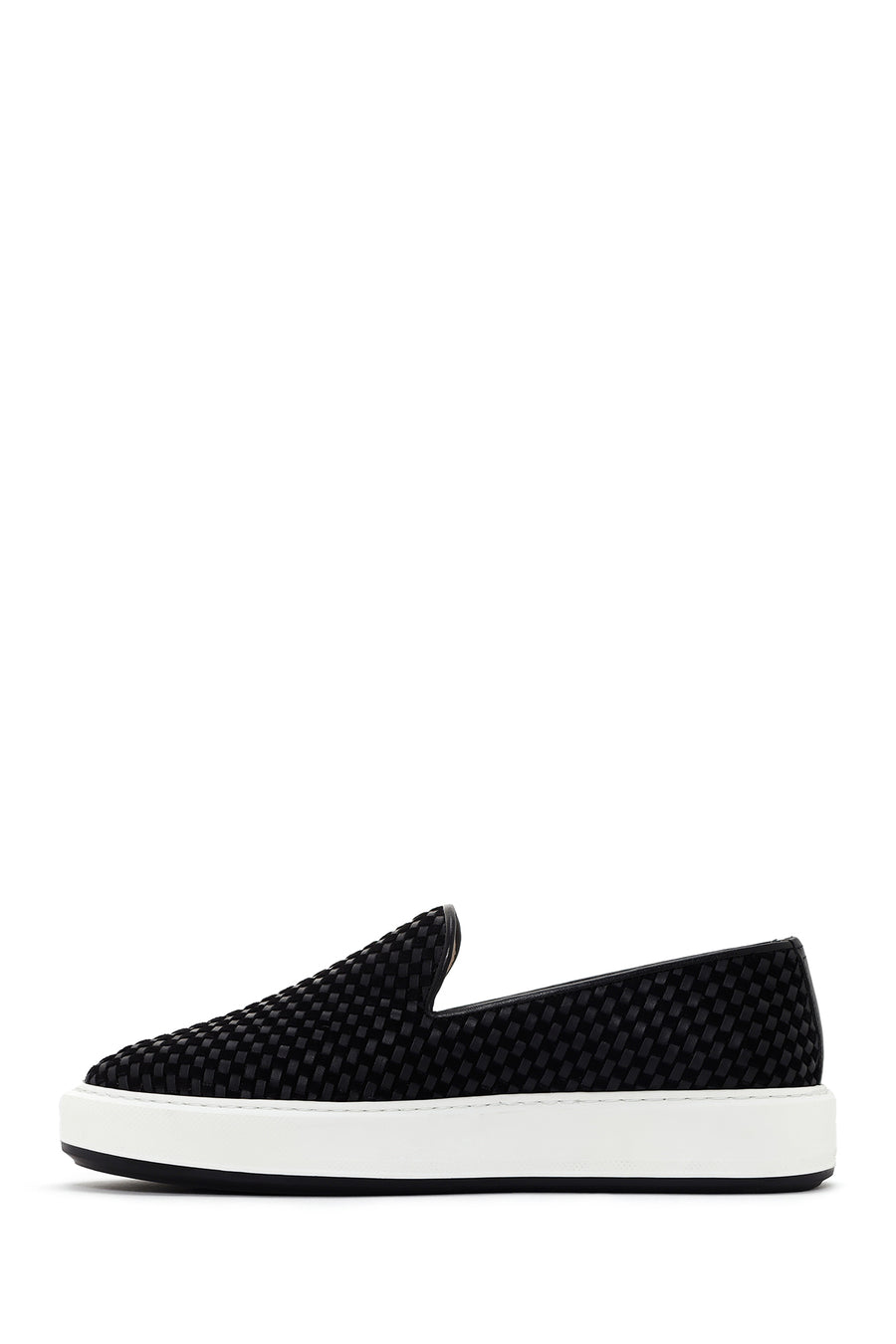 Erkek Siyah Kalın Tabanlı Örgü Deri Casual Loafer