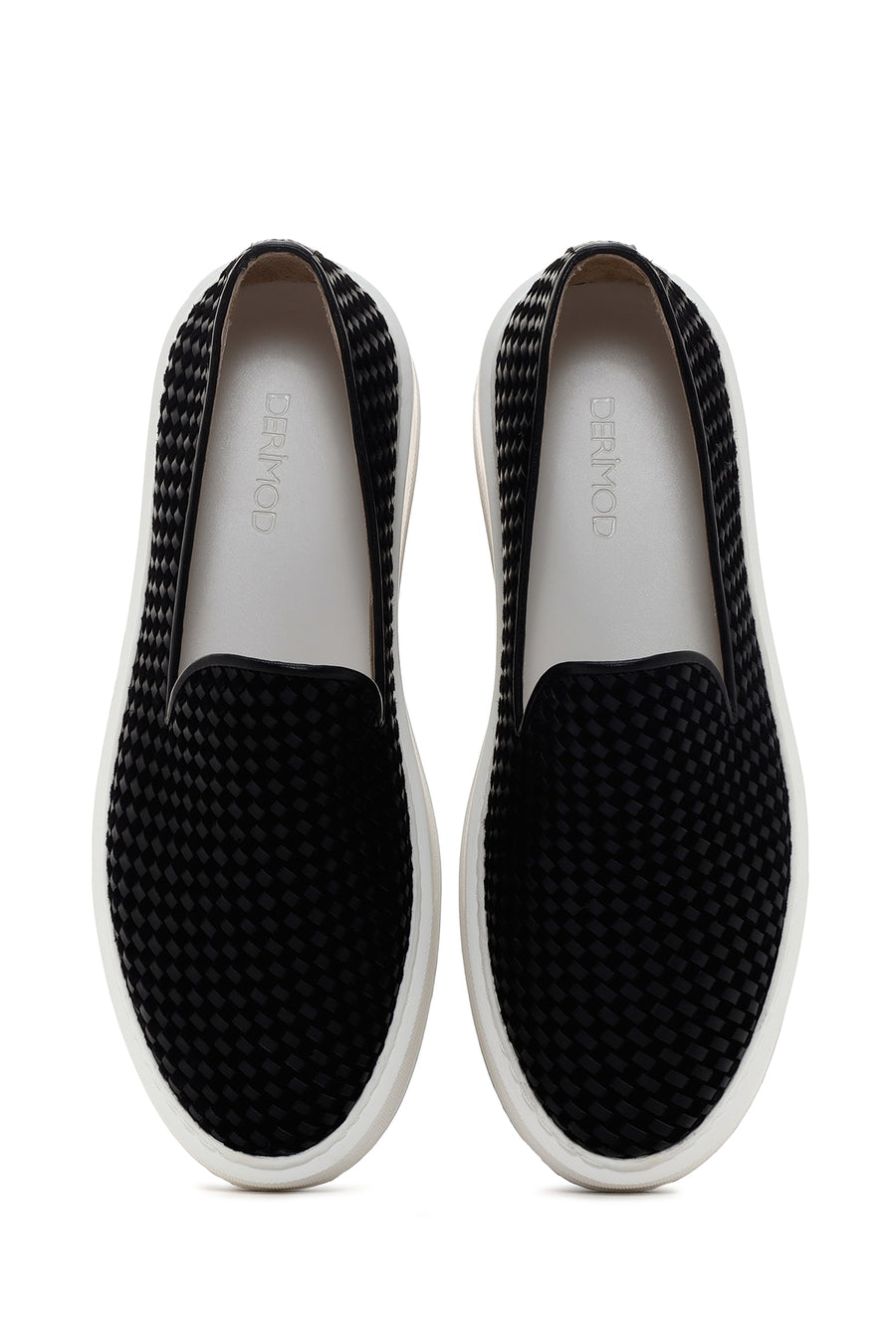 Erkek Siyah Kalın Tabanlı Örgü Deri Casual Loafer