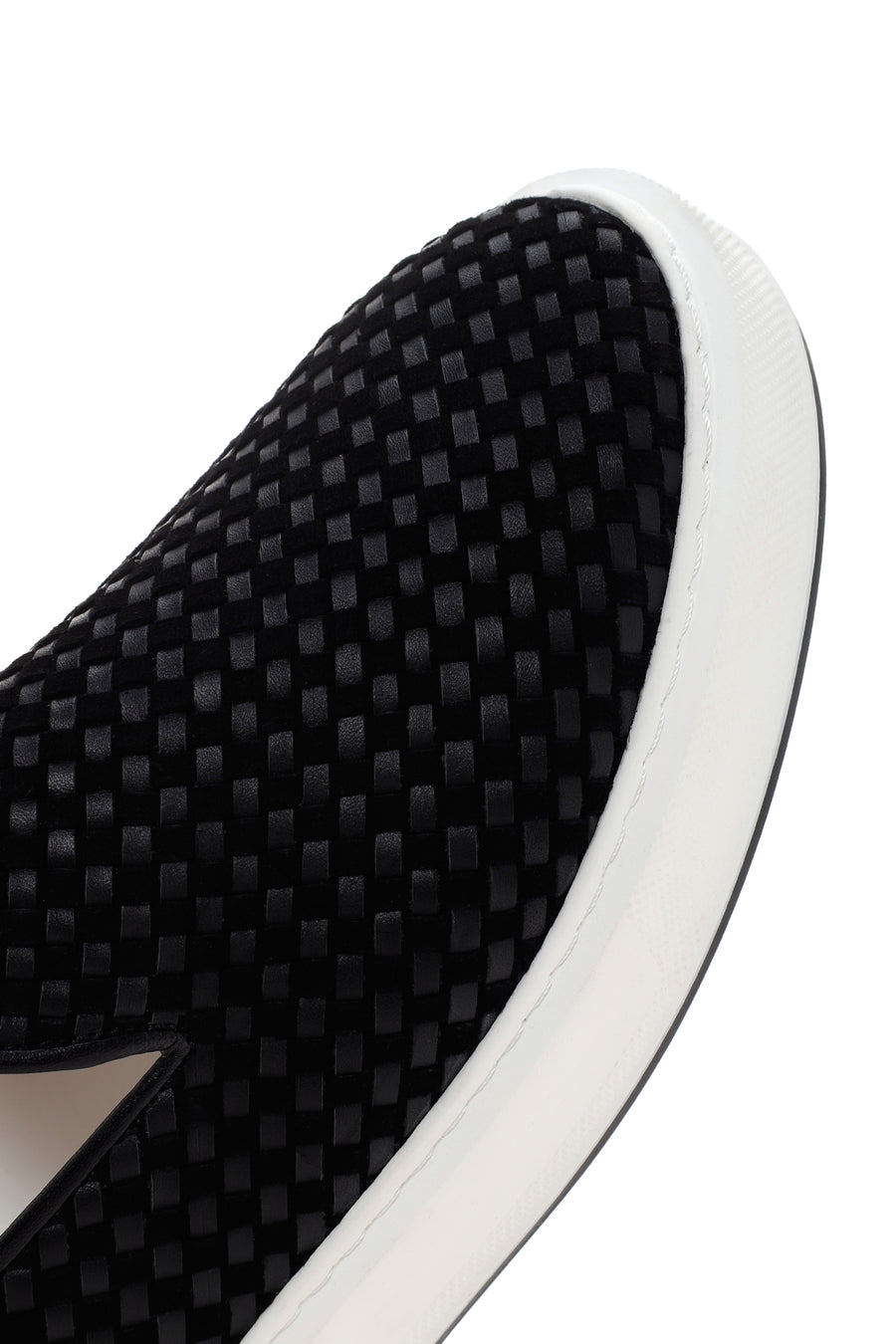 Erkek Siyah Kalın Tabanlı Örgü Deri Casual Loafer