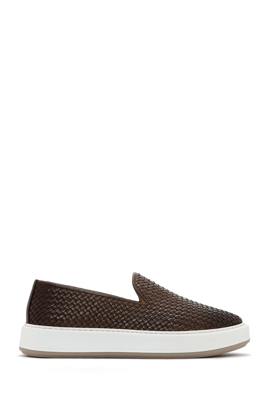 Men's Brown Thick Soled Knit Leather Casual Loafer