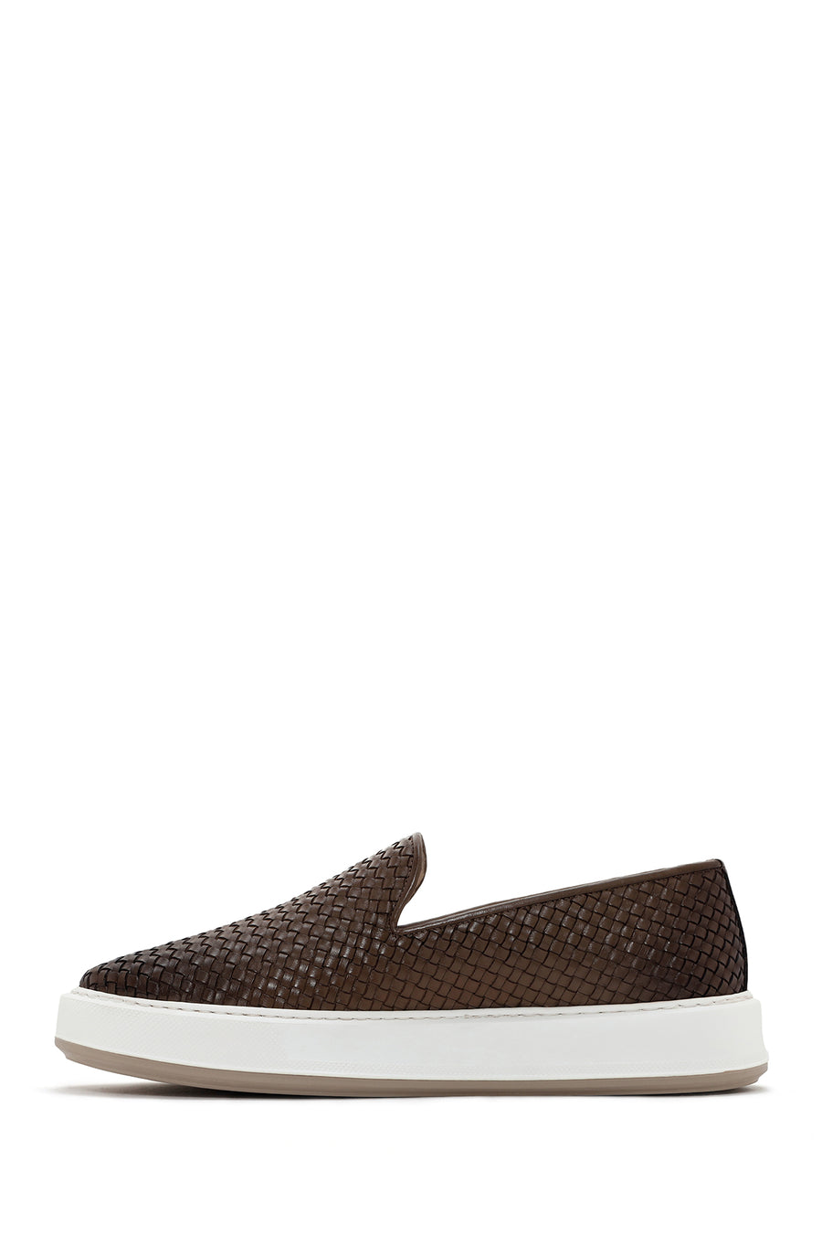 Men's Brown Thick Soled Knit Leather Casual Loafer