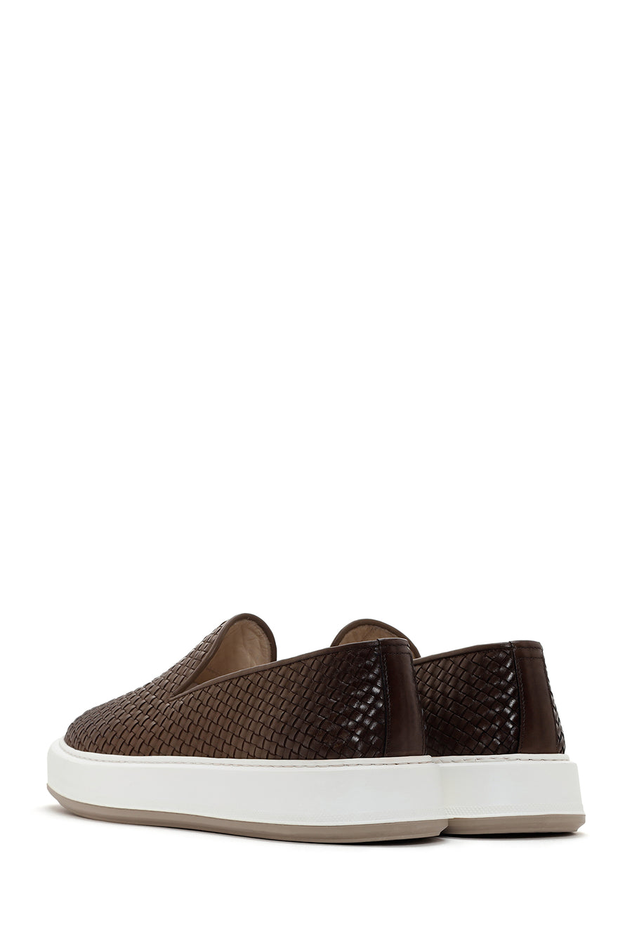 Men's Brown Thick Soled Knit Leather Casual Loafer