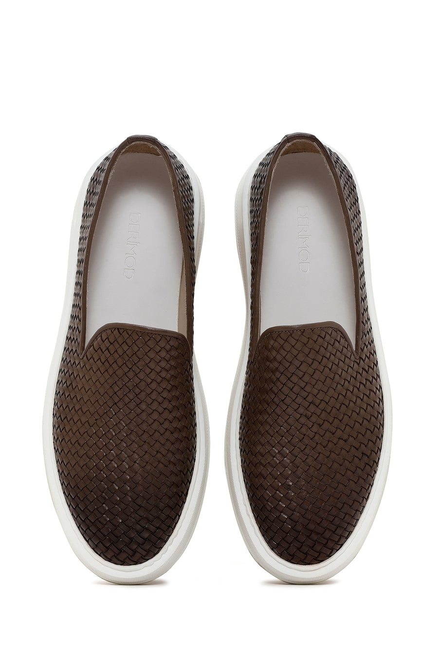 Men's Brown Thick Soled Knit Leather Casual Loafer