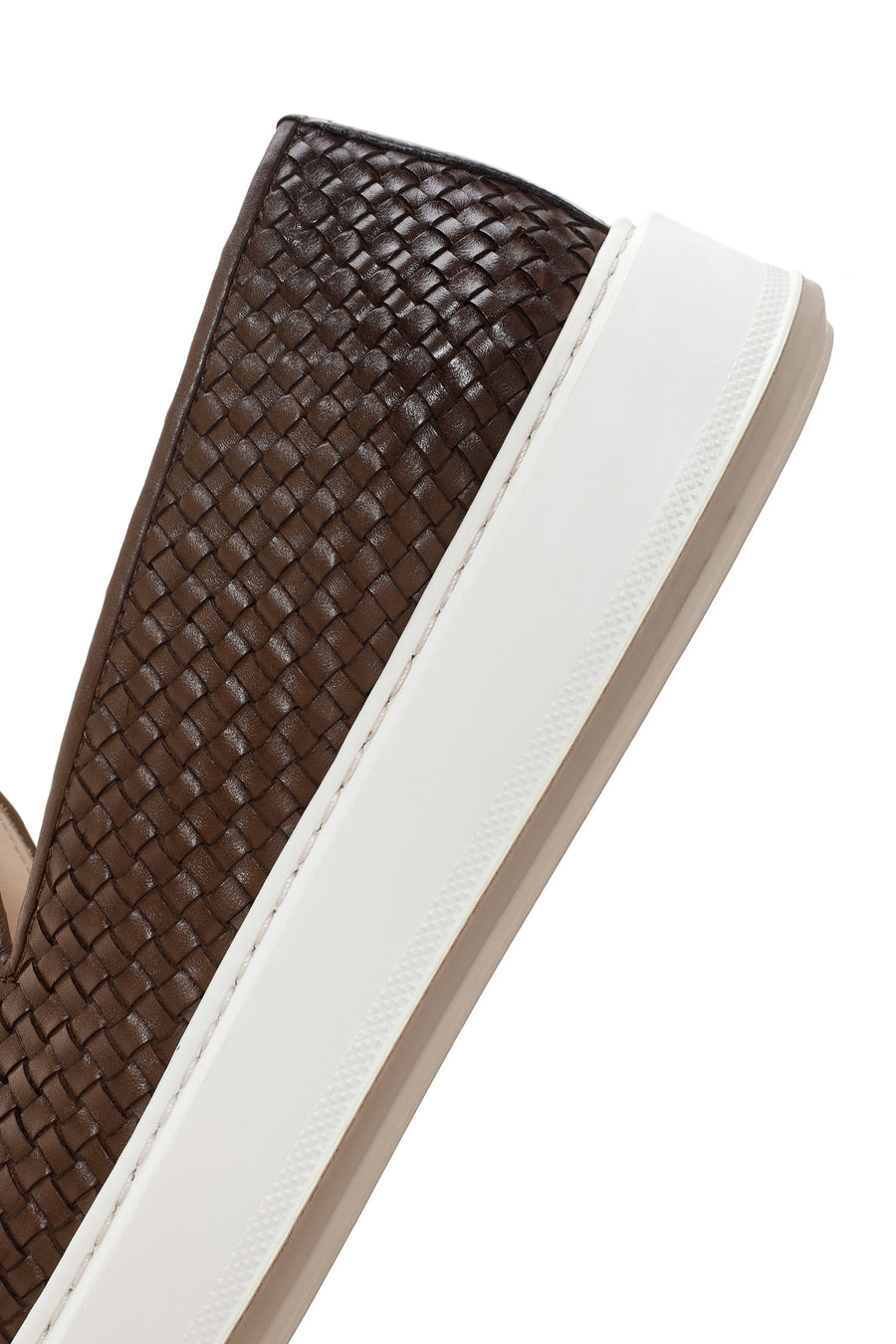 Men's Brown Thick Soled Knit Leather Casual Loafer