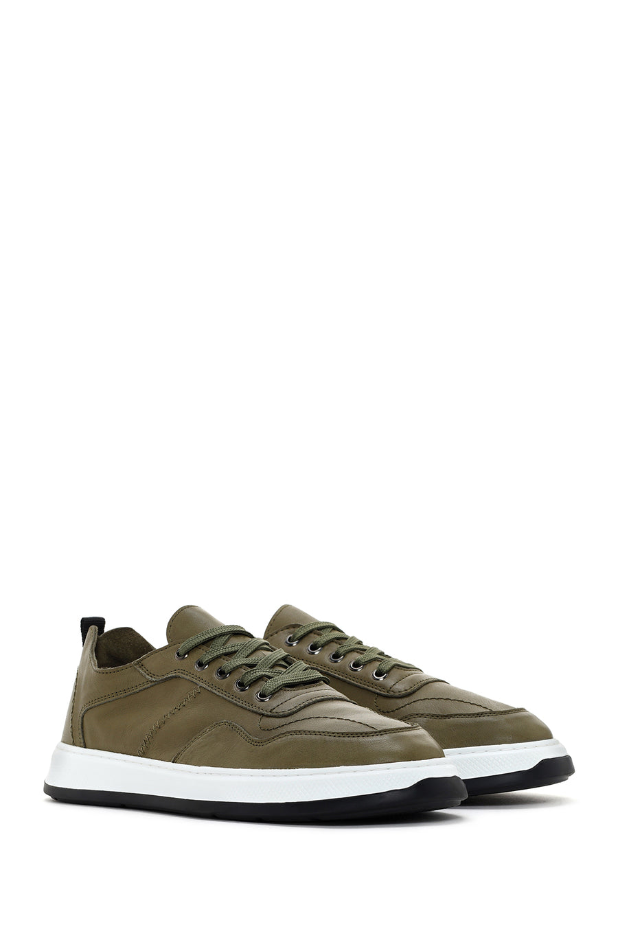 Men's Khaki Lace-up Leather Sneaker