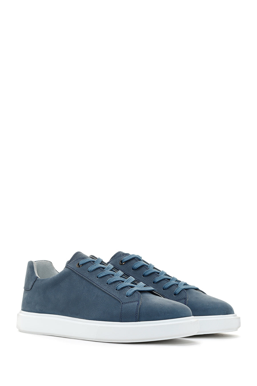 Erkek Lacivert Bağcıklı Nubuk Deri Sneaker
