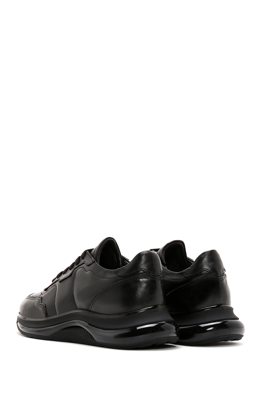 Men's Black Lace-up Thick-Sole Leather Casual Sneaker