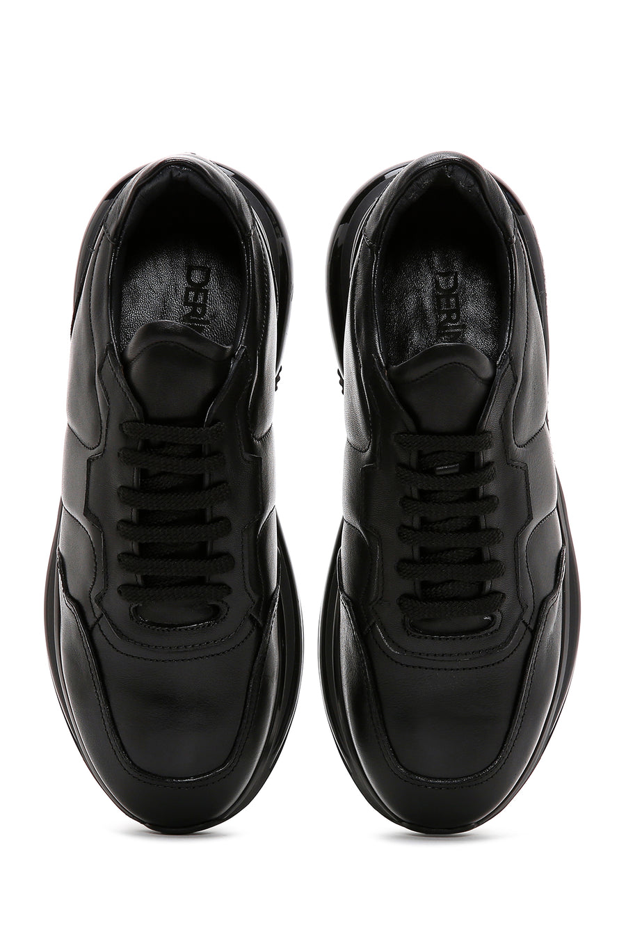 Men's Black Lace-up Thick-Sole Leather Casual Sneaker