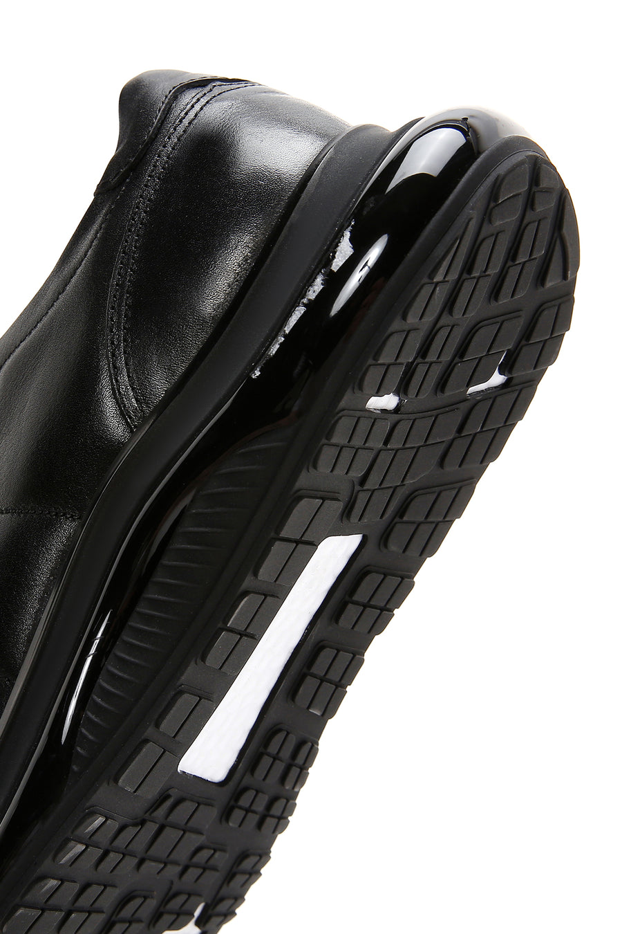 Men's Black Lace-up Thick-Sole Leather Casual Sneaker