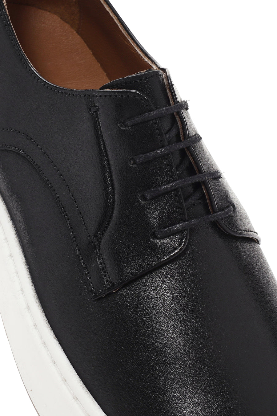 Erkek Siyah Bağcıklı Deri Sneaker