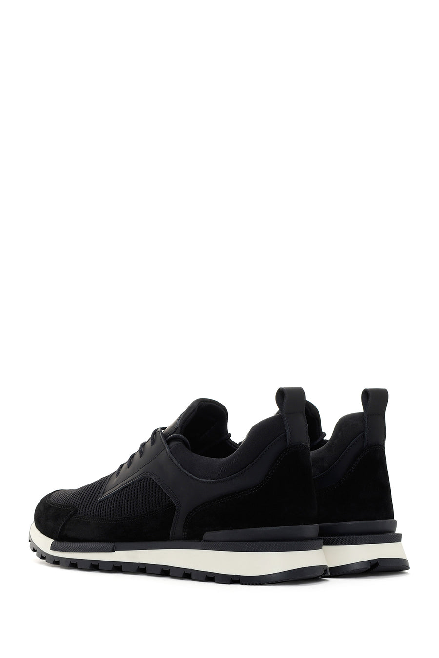 Erkek Siyah Bağcıklı Deri Sneaker