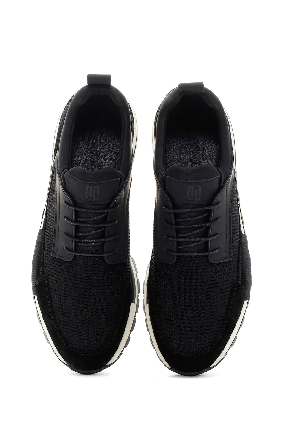 Erkek Siyah Bağcıklı Deri Sneaker