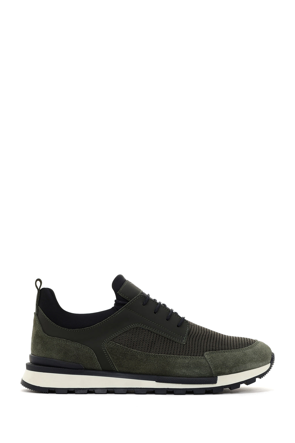 Erkek Haki Bağcıklı Deri Sneaker