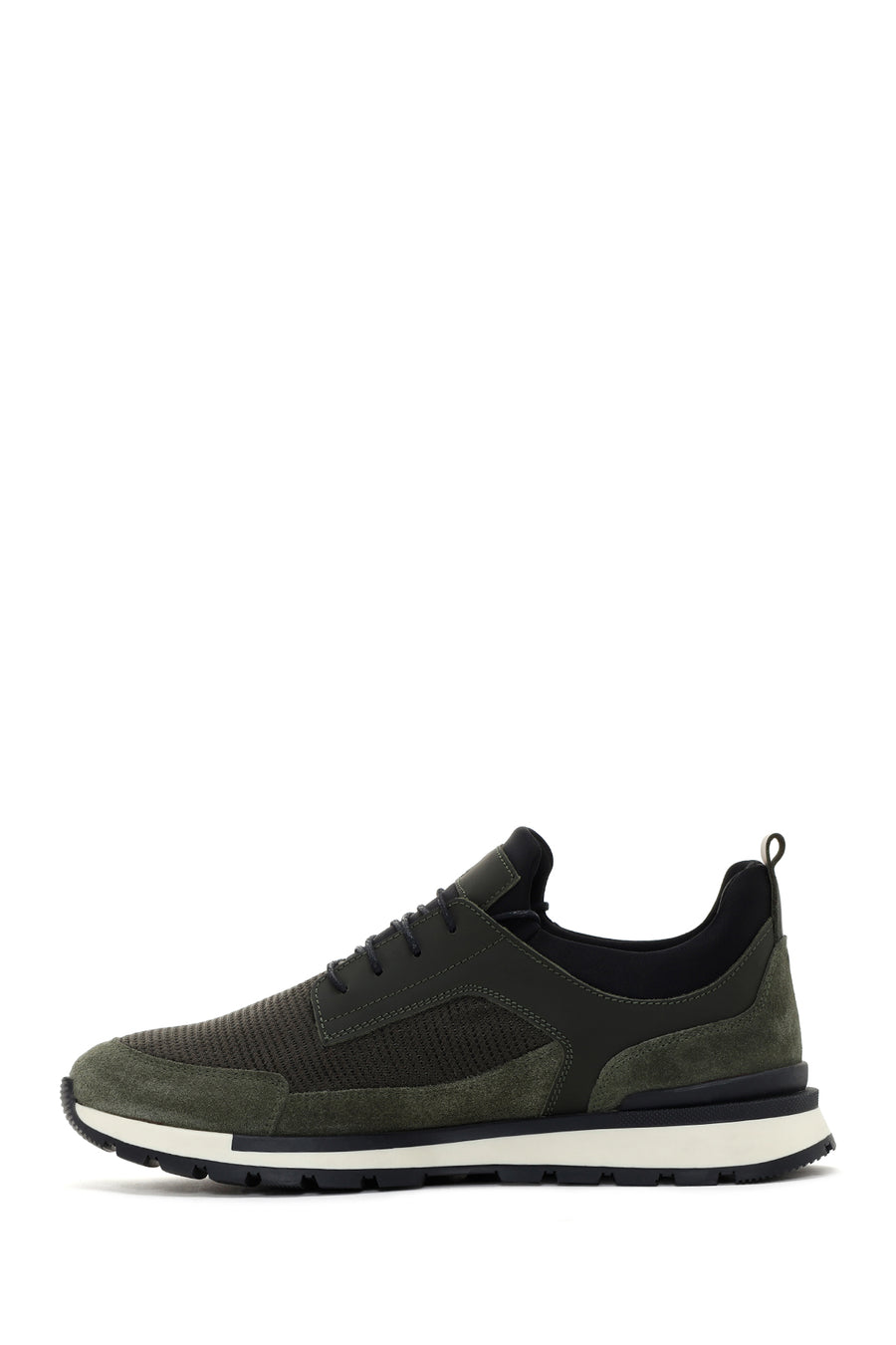 Erkek Haki Bağcıklı Deri Sneaker