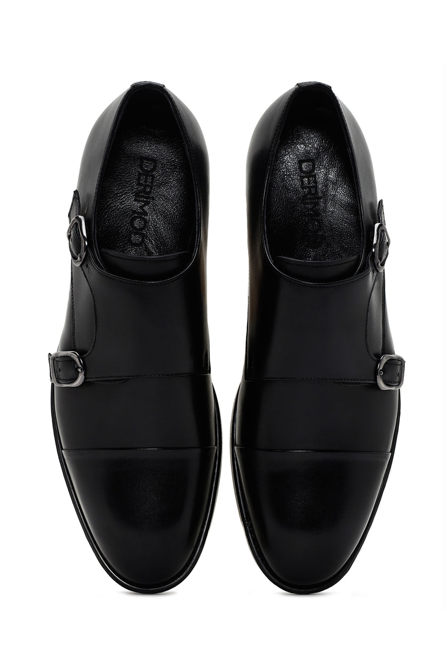 Men's Black Leather Monk Shoes