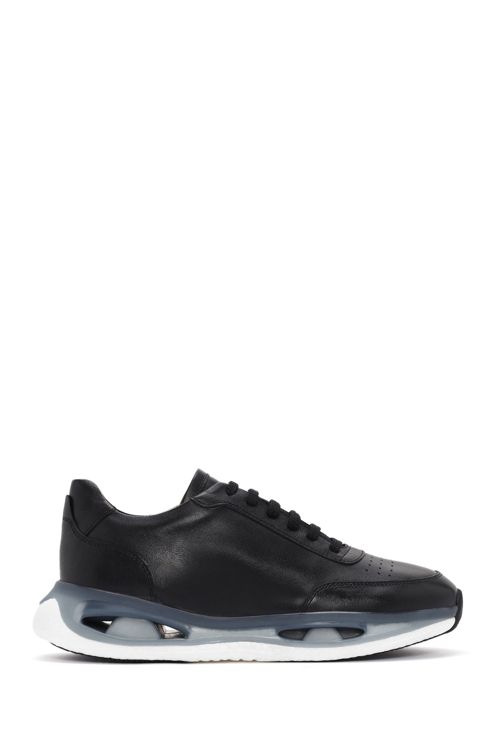 Erkek Siyah Kalın Tabanlı Bağcıklı Deri Sneaker