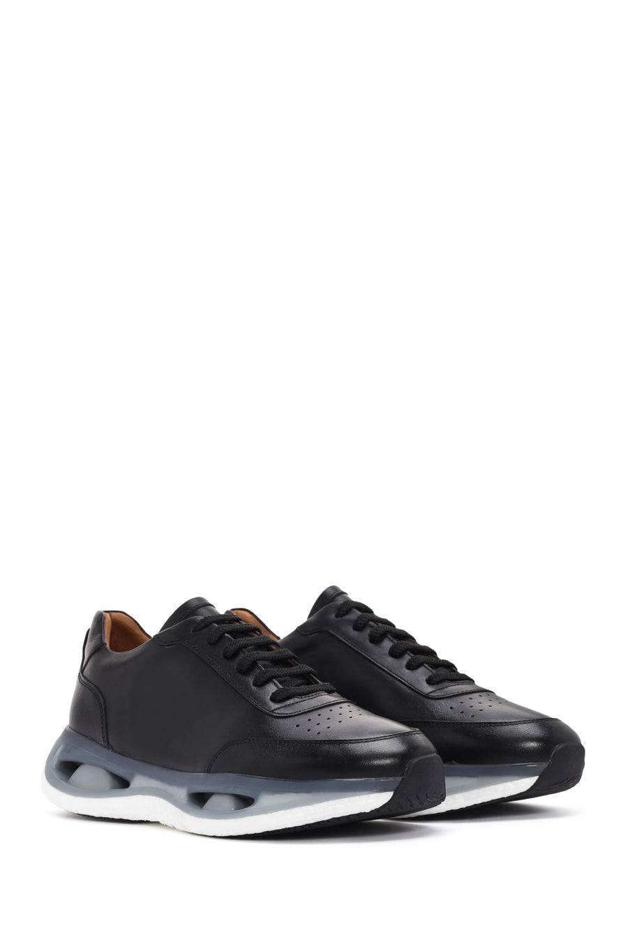 Men's Black Thick Sole Lace Up Leather Sneaker