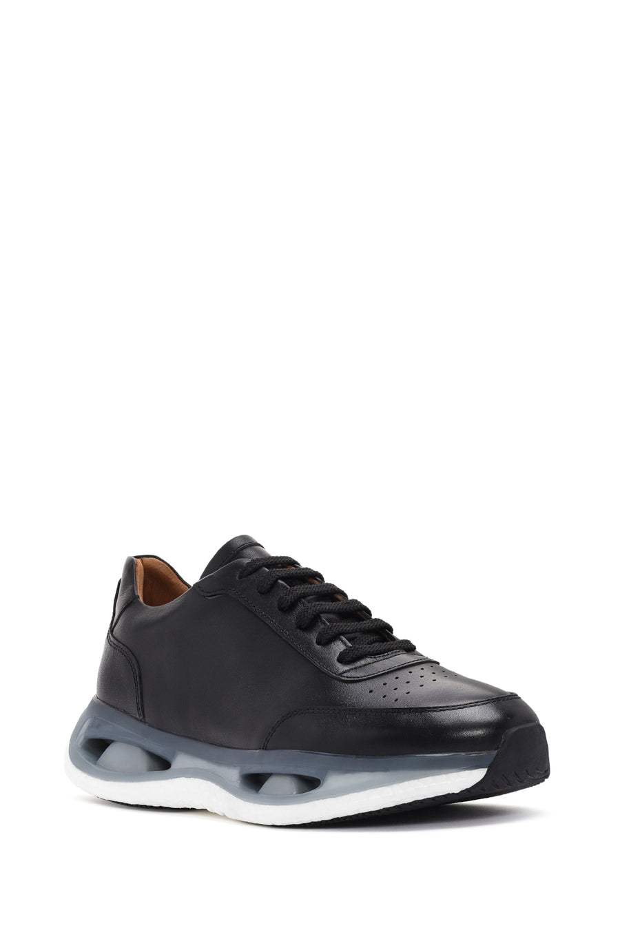 Men's Black Thick Sole Lace Up Leather Sneaker