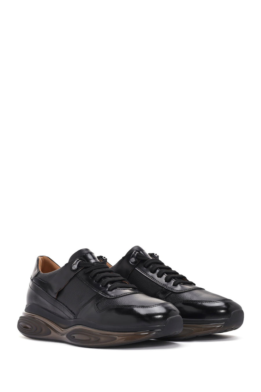 Men's Black Thick Sole Lace Up Leather Sneaker