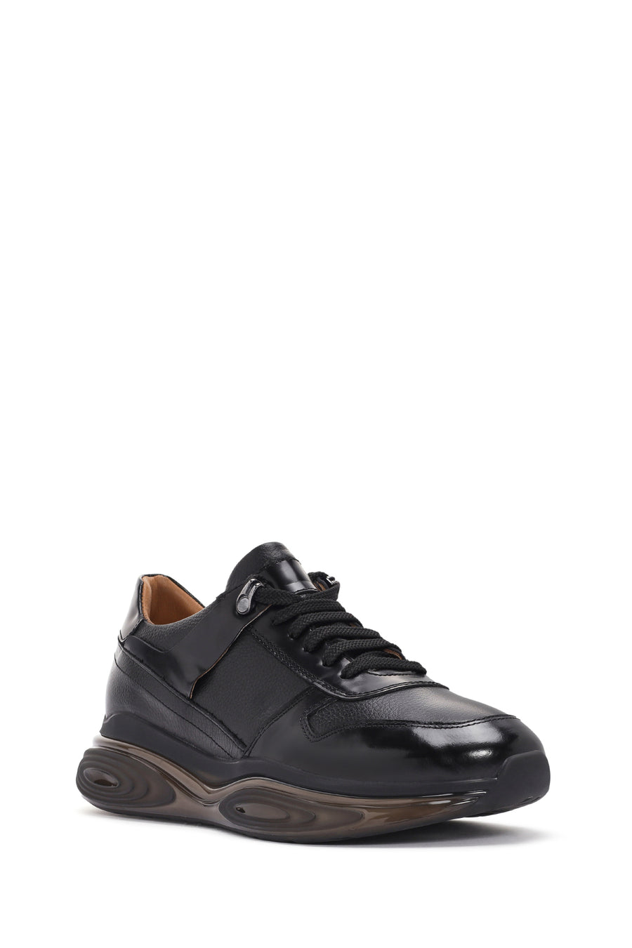 Men's Black Thick Sole Lace Up Leather Sneaker